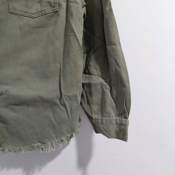 Zeagoo Olive Green Denim Shacket Jacket Frayed Hem Button Up Oversized XL - Picture 6 of 7